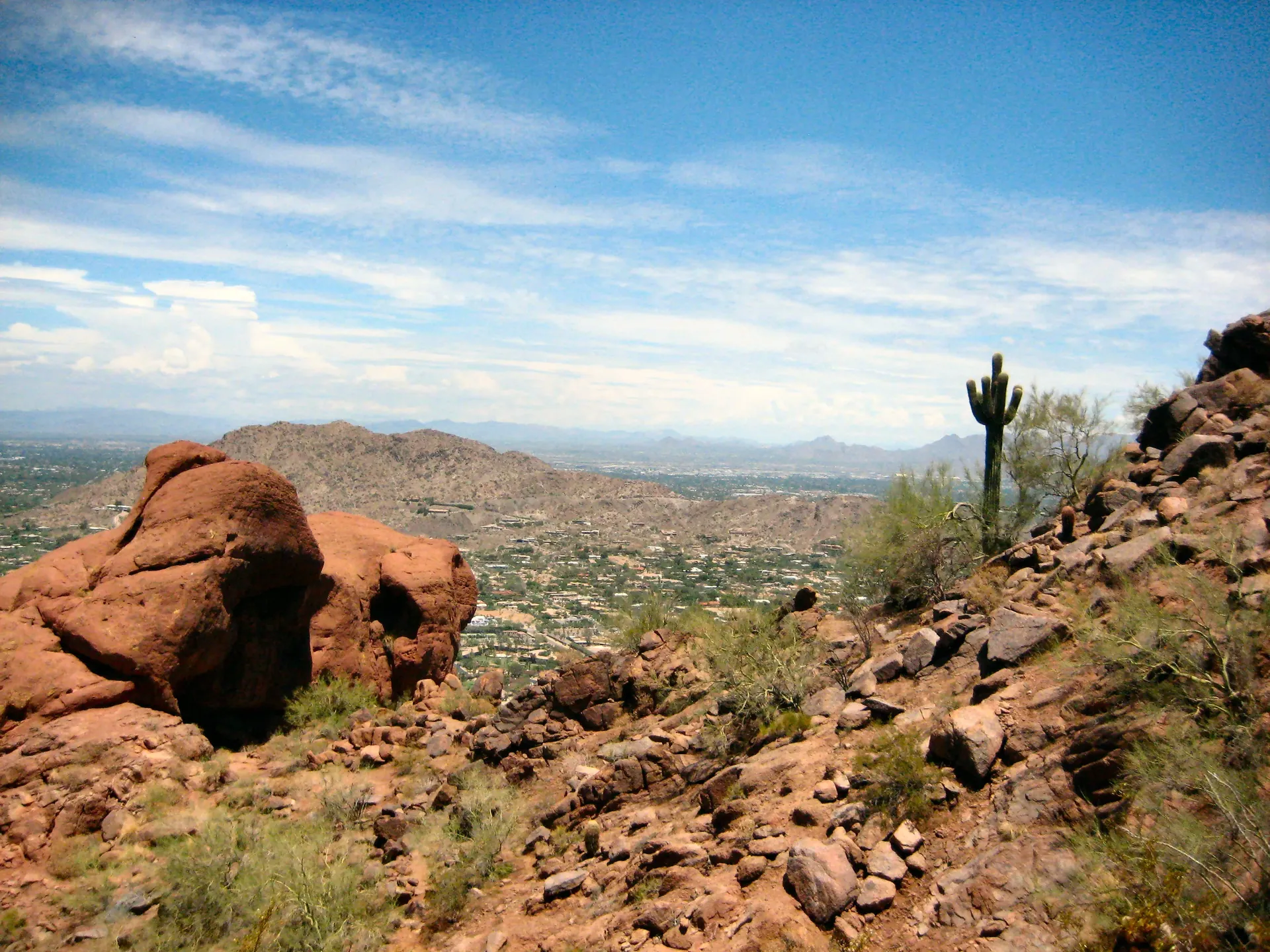 Red rock and saguaro on Camelback Mountain above Paradise Valley